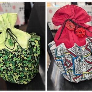 Stylish Green and Red Drawstring Bags